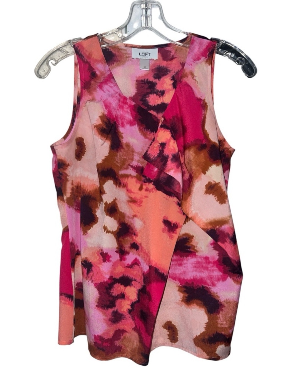 LOFT Womens Pink Orange Asymmetrical Ruffle Sleeveless Blouse Small Petite